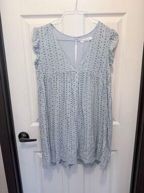 Mustard Seed Pale Blue Eyelet V-Neck Dress